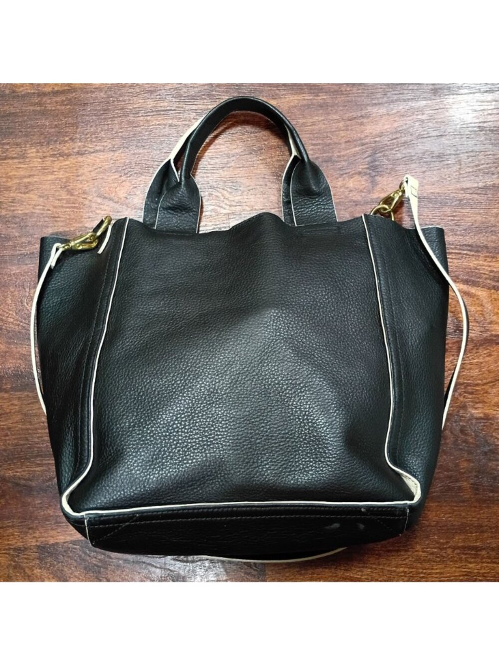 Gap Black Cow Leather Tote Bag With Detachable Crossbody Strap - Picture 13 of 14
